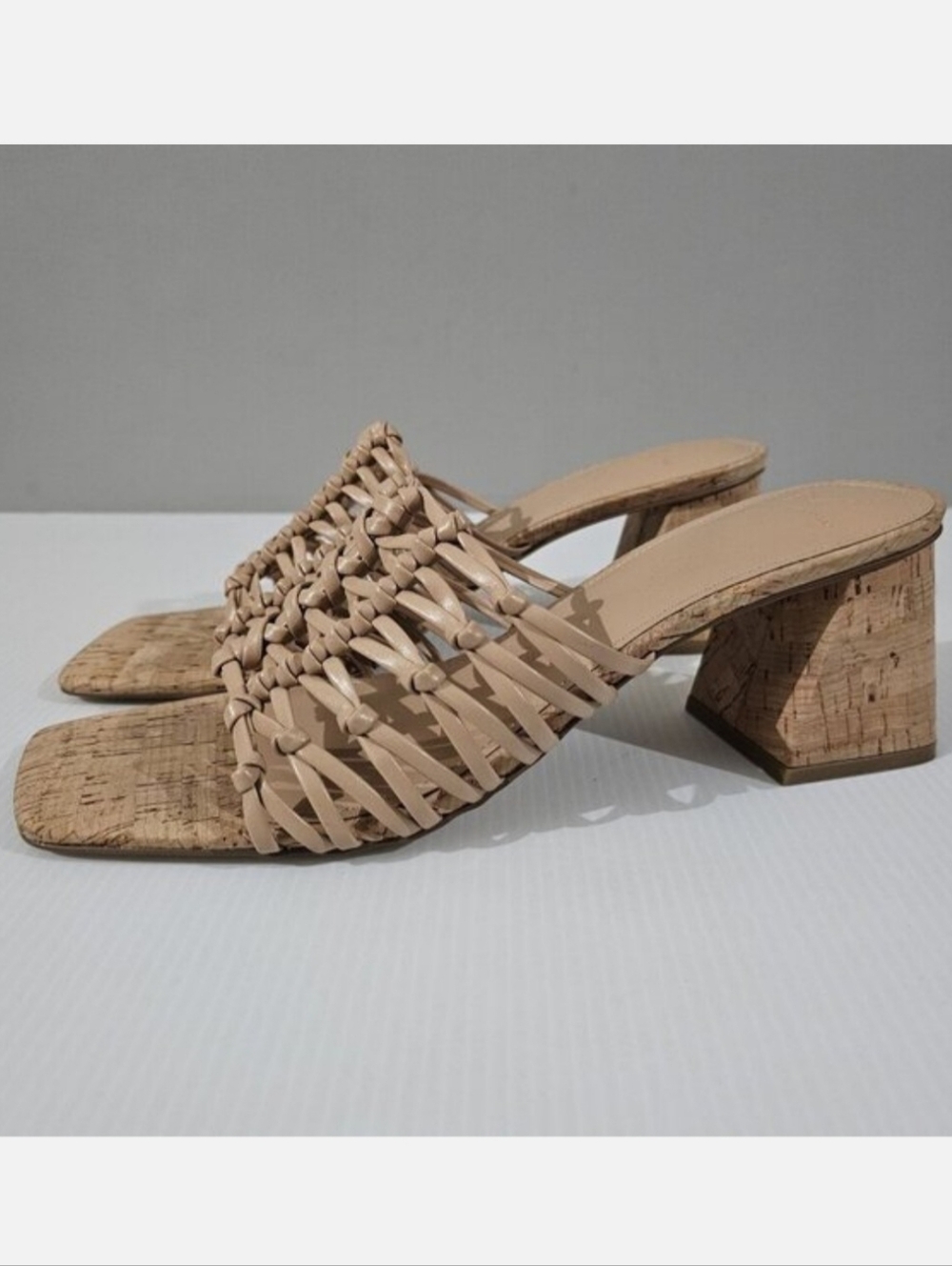 Marc Fisher Colica Block Heel Sandal Womens 11 Tan Woven Cork Mule Slip On